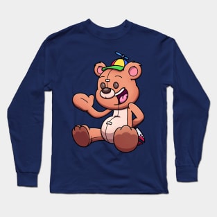 Creepy Teddy Bear Wearing Propeller Hat Long Sleeve T-Shirt